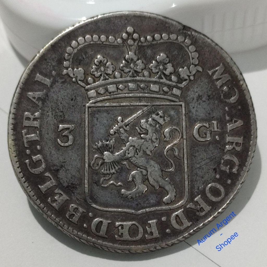 SB.34S--1 PC KOIN PERAK KUNO ASLI 3 GULDEN UTRECHT TH 1795. -- SILVER COIN --