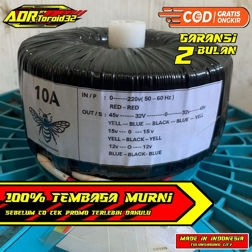 Trafo Donat 10A ct45 Bee full tembaga murni import
