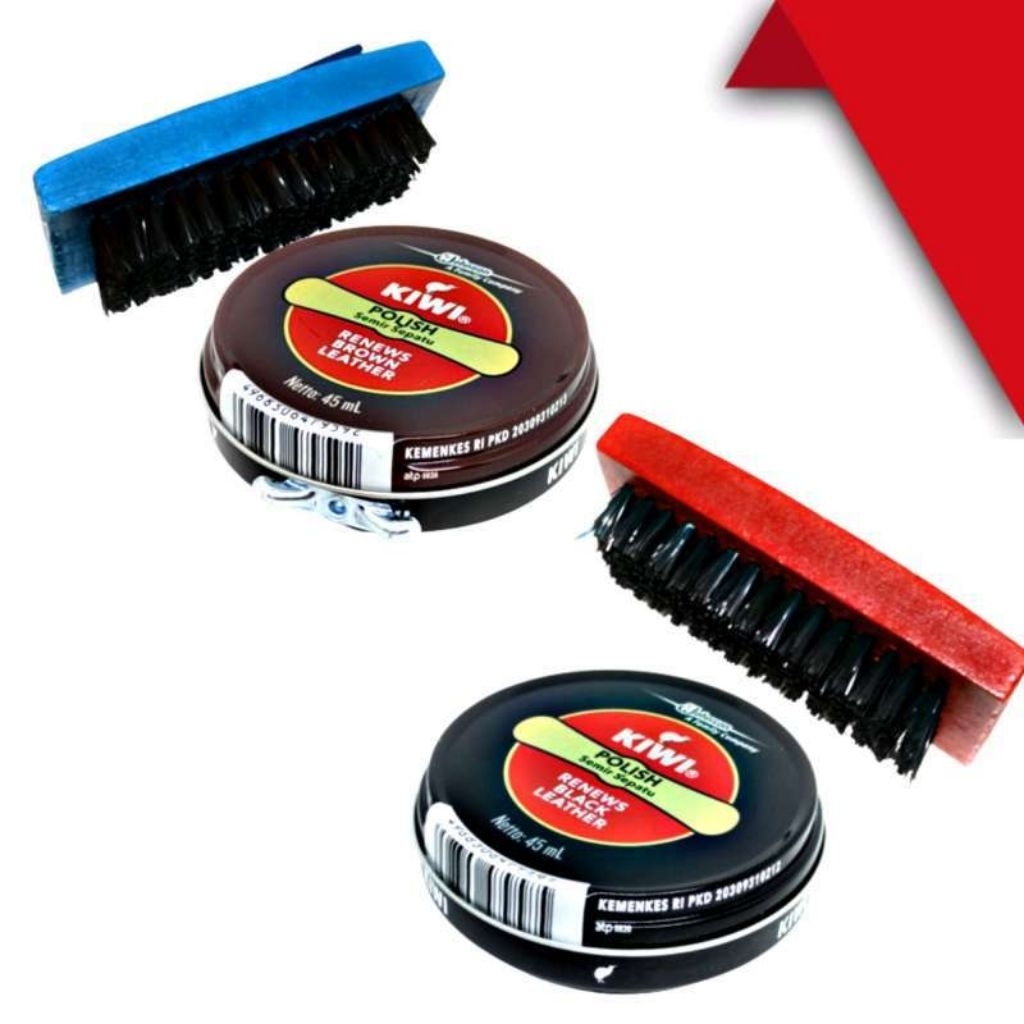 Paket Alat Semir Sepatu Kiwi Polish Besar Hitam 45 ML / Sikat Semir + Kiwi Hitam uk.45 ML Semir Pemb