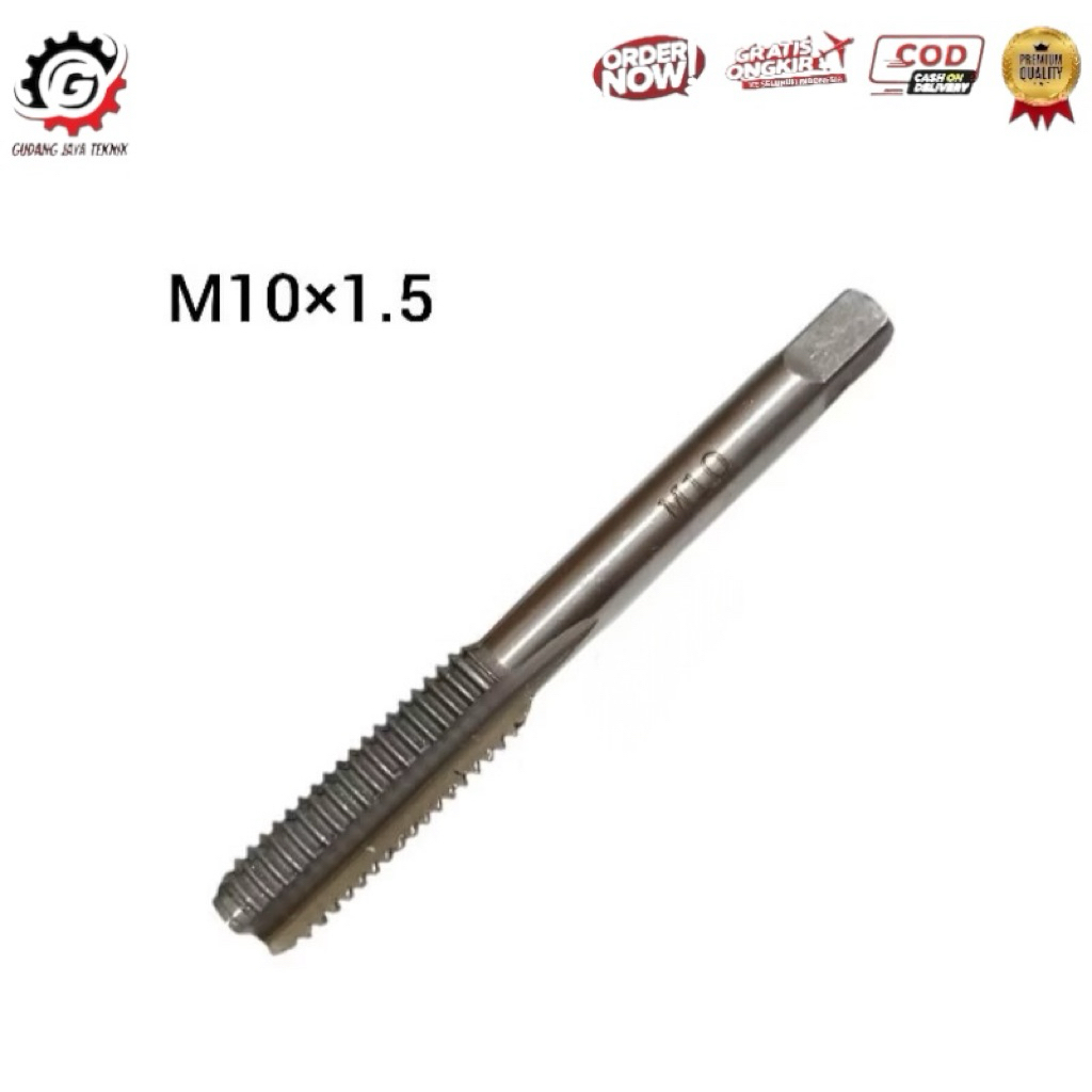 Tap PO Lurus M10 × 1.5 Hss Hand Tap m10×1.5 Mata Tap ulir drat baut 14 kasar