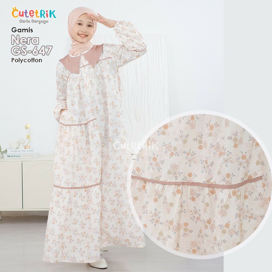 Baju Anak Muslim Perempuan Gamis Anak & Remaja Muslimah Bahan Adem motif Bunga Cantik Cutetrik 2026