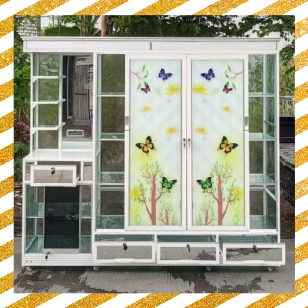 Lemari Baju Meja Rias + Laci //Bahan Aluminium Kaca