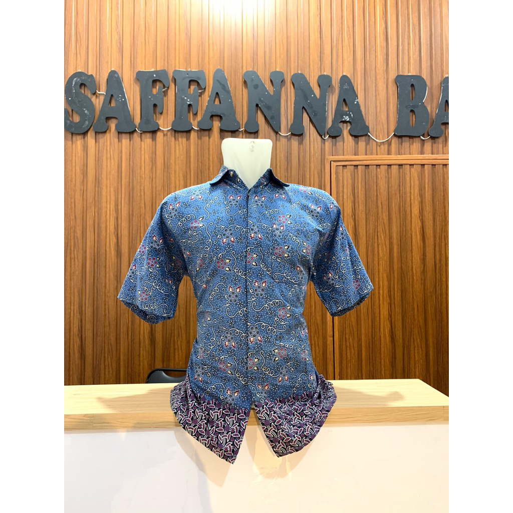 Batik Pria Lengan Pendek Katun Biru