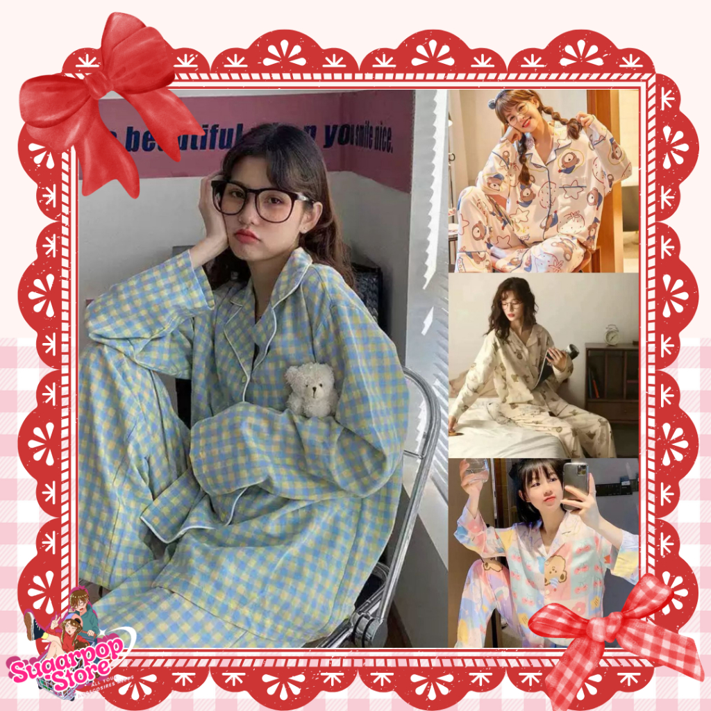 Piyama Cantik Korea One set Satu Set Baju tidur Import Couple Bahan Adem