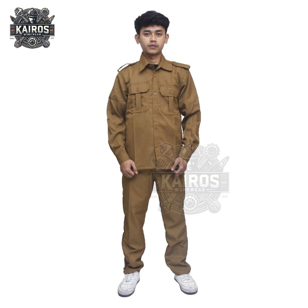 SERAGAM  PNS PRIA LENGAN PANJANG KHAKI TUA DINAS PEMKAB S M L XL XXL TERBAIK