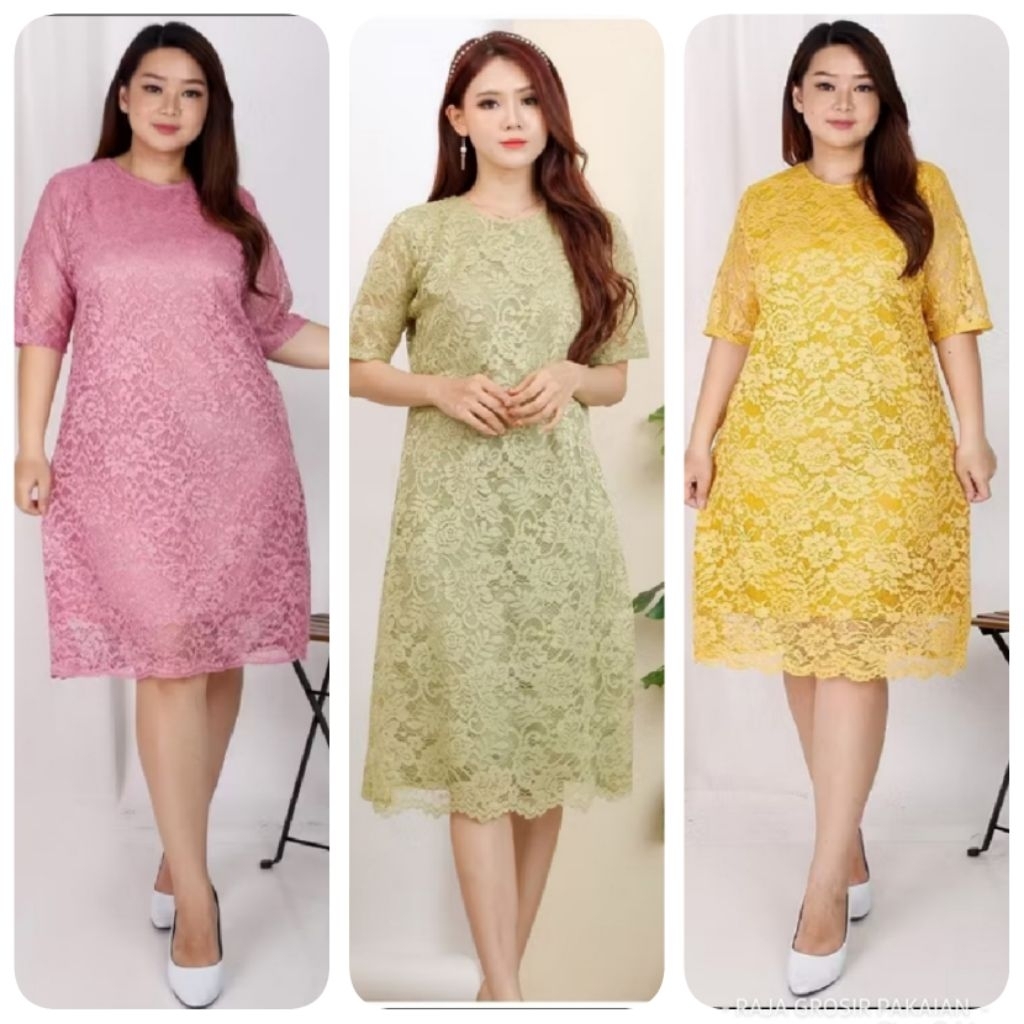 Dress Brukat Big Size Dress Natal Dress Imlek Dress Pesta Wanita