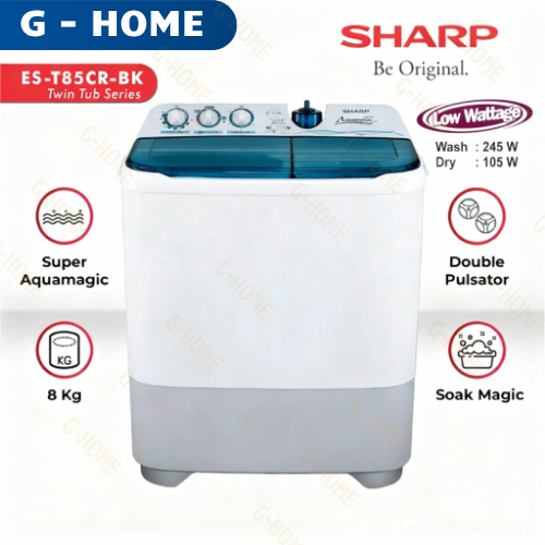 MESIN CUCI SHARP 8 KG ES-T85CR-BK AQUAMAGIC 2 TABUNG MANUAL 85CR - BIRU