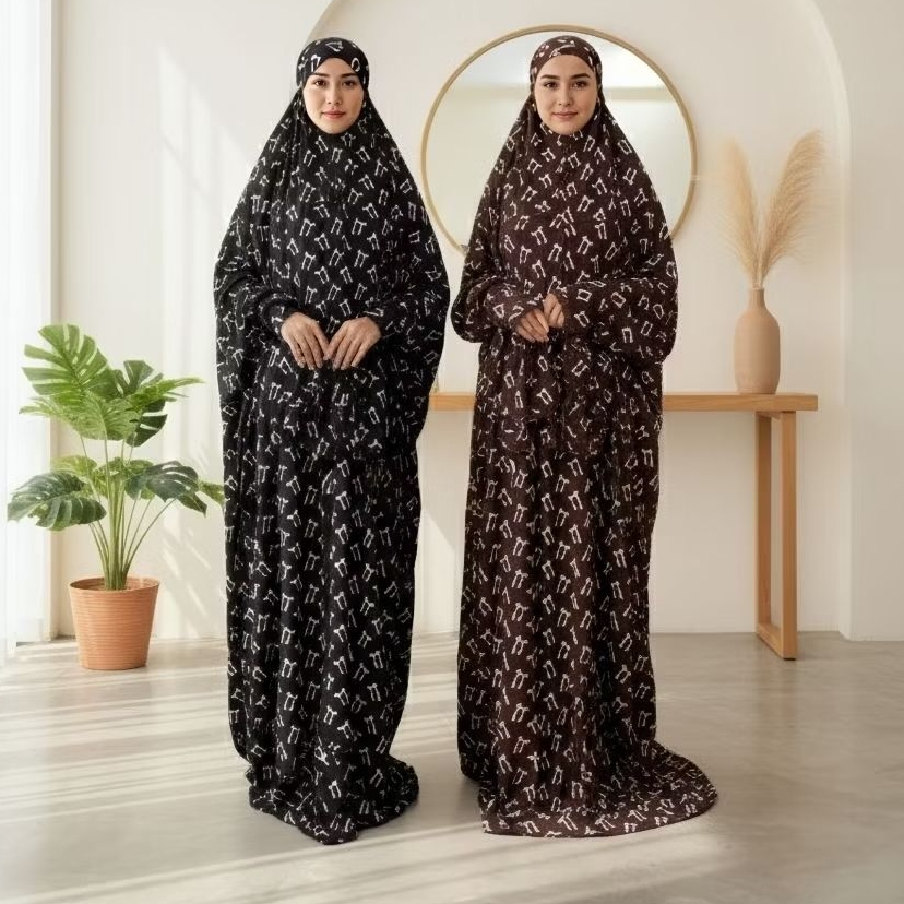 Mukena Terusan Dewasa Rayon Traveling Hadramaut Tali kepala Motif Pita