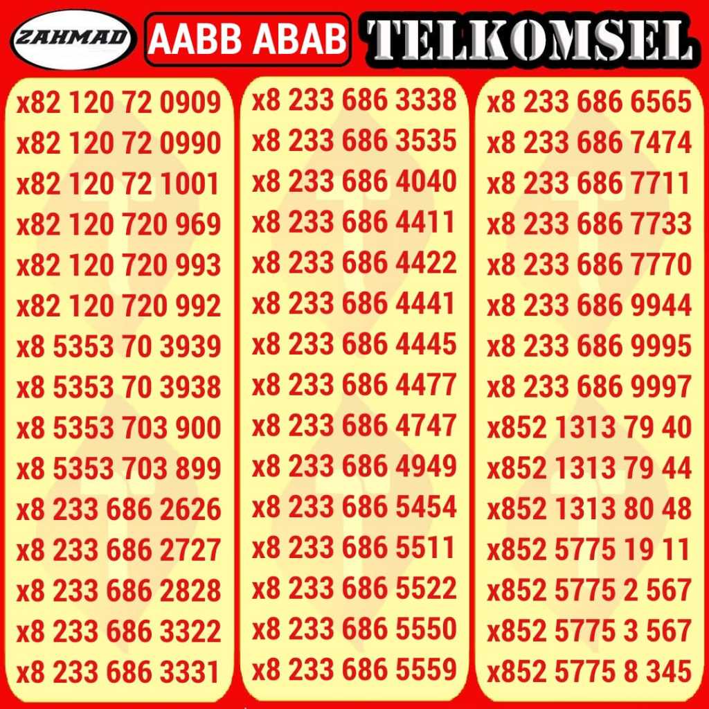 TSEL-B) NOCAN Telkomsel AABB ABAB ABBA kartu perdana nomor cantik simpati murah