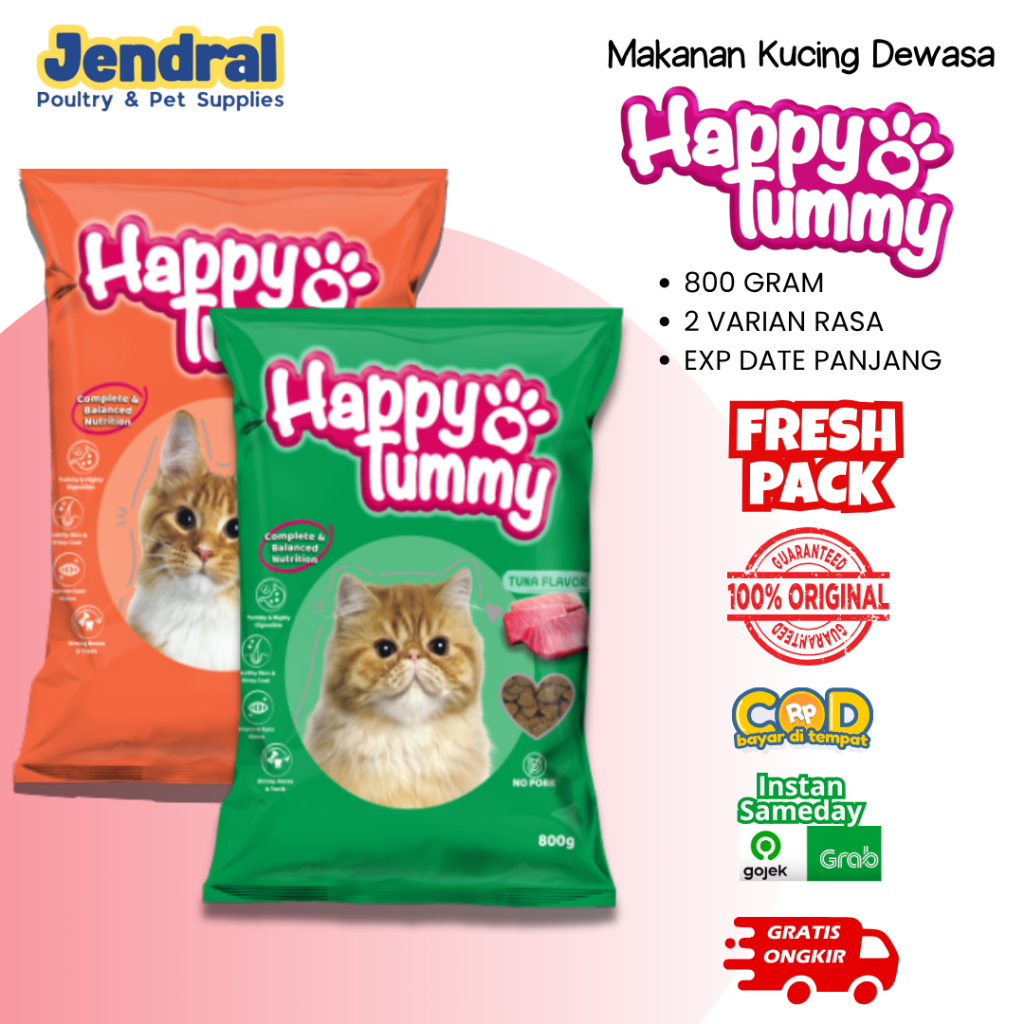 HAPPY TUMMY Pakan Untuk Kucing Persia dan Semua Jenis Kucing  Makanan Kering Dry Food Cat 800gr Ori