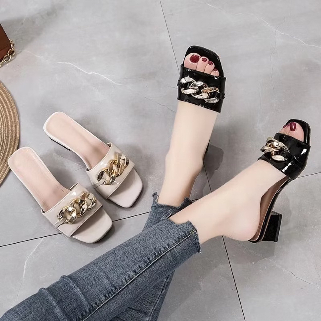 Sandal heels wanita elegan hak tahu