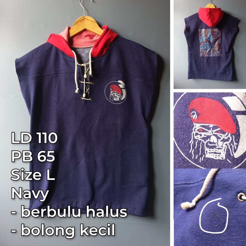 hoodie kutung warna navy samblon tengkorak all size bekas second PL vintage