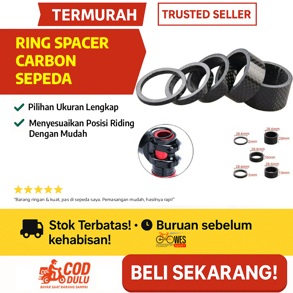 Stem Spacer Sepeda Carbon Fiber Headset Spacer 3/5/10/15/20mm MTB Road Bike Ring Penambah Stang