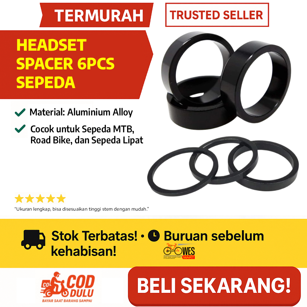 Headset Spacer Sepeda 6 Pcs Aluminium Alloy MTB Road Bike Stem Ring Set Hitam