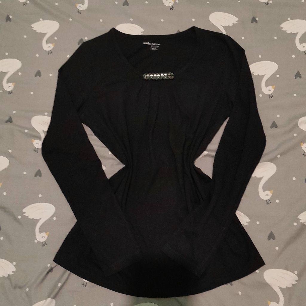 Emo Grunge Y2K Fitted Longsleeve Black Kaos Lengan Panjang Spike