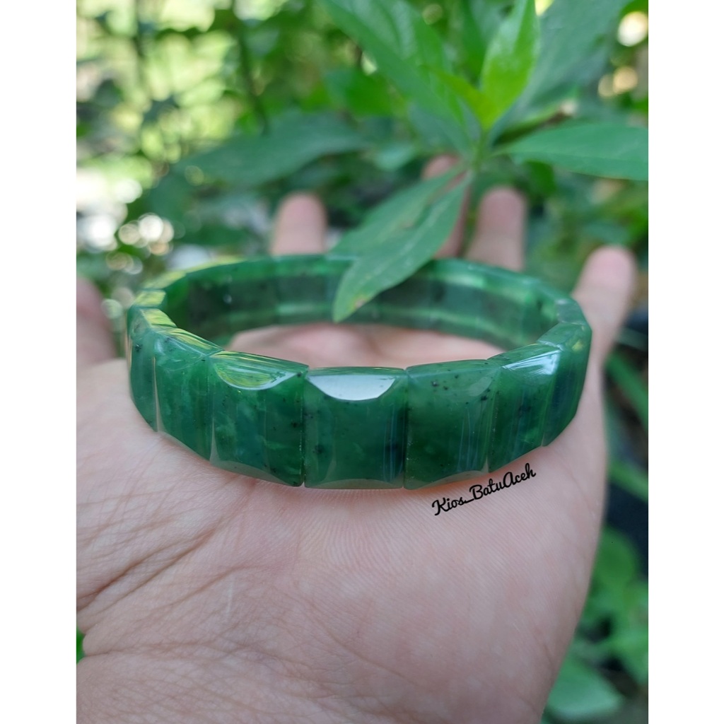 Gelang Batu Giok Nephrite Jade Original Asli Aceh Cembung Cutting