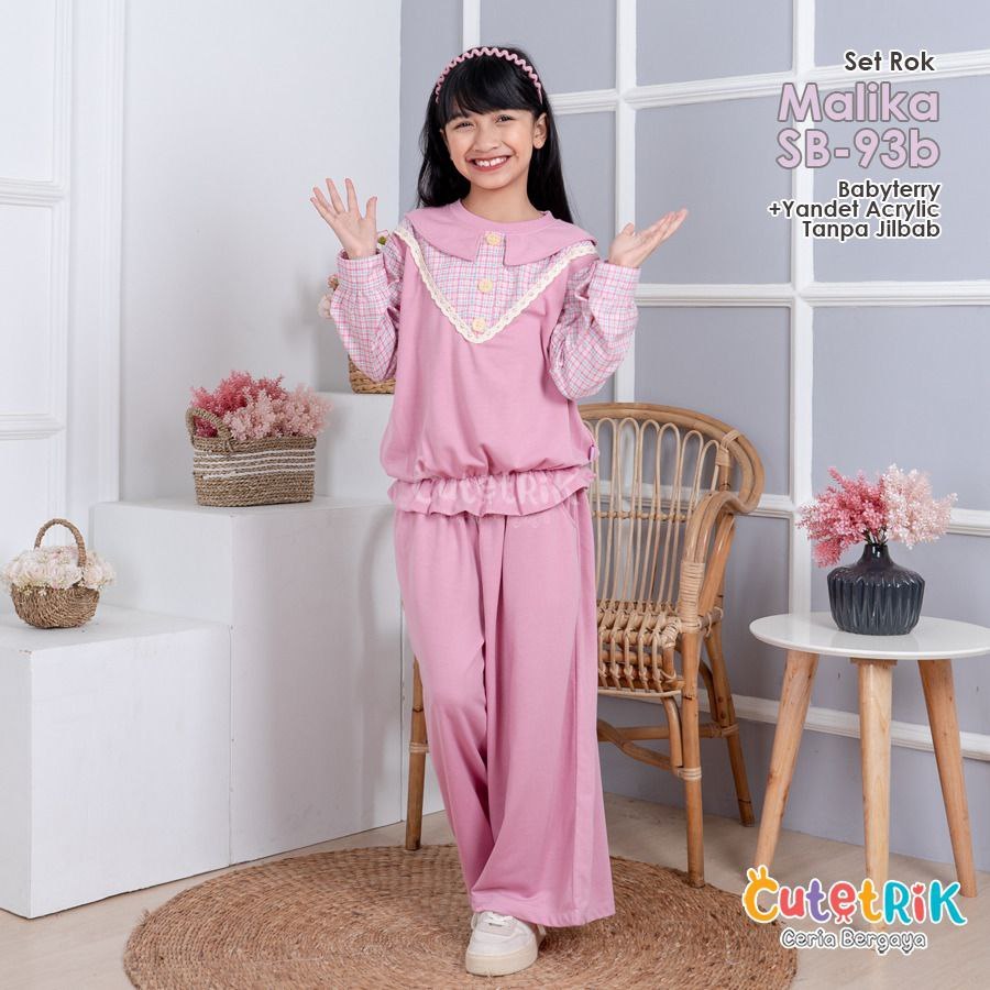 (5 - 7 Tahun) Cutetrik Set Kulot Malika SB-93b Setelan Celana Kulot Anak Perempuan Pink