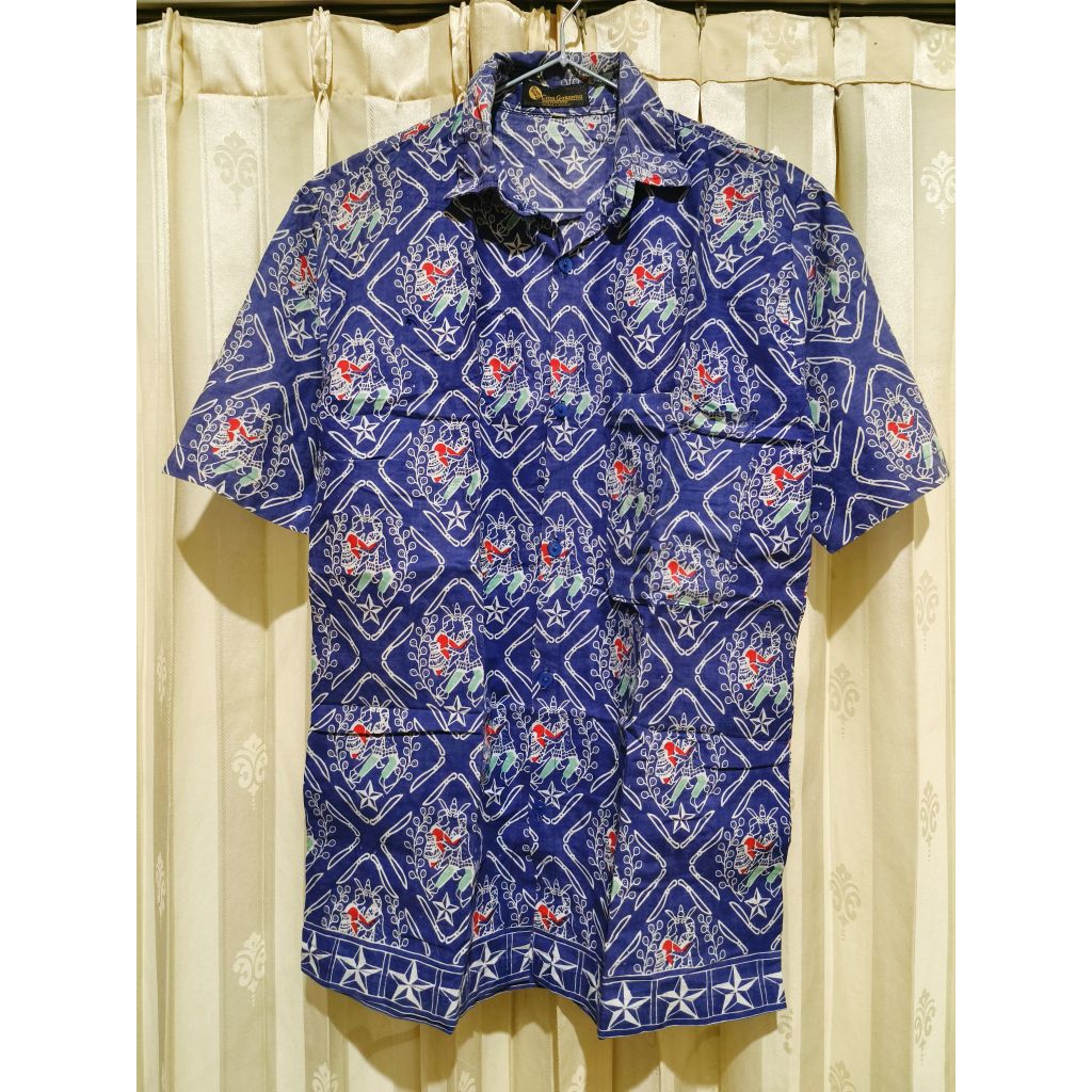 Preloved Baju Batik Gunawan Biru - Batik Sekolah Negeri Depok (Ada Minus Warna Pudar)