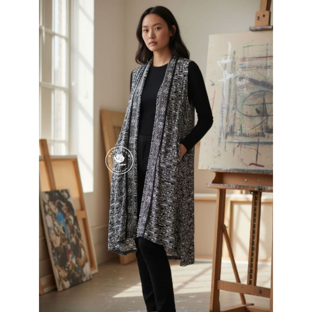 BATIK NONIK outer vest panjang sleeveless kutung batik cap bahan paris