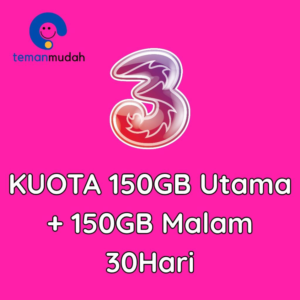 Kuota Tri Jumbo Murah 150GB 24Jam + 150GB Malam