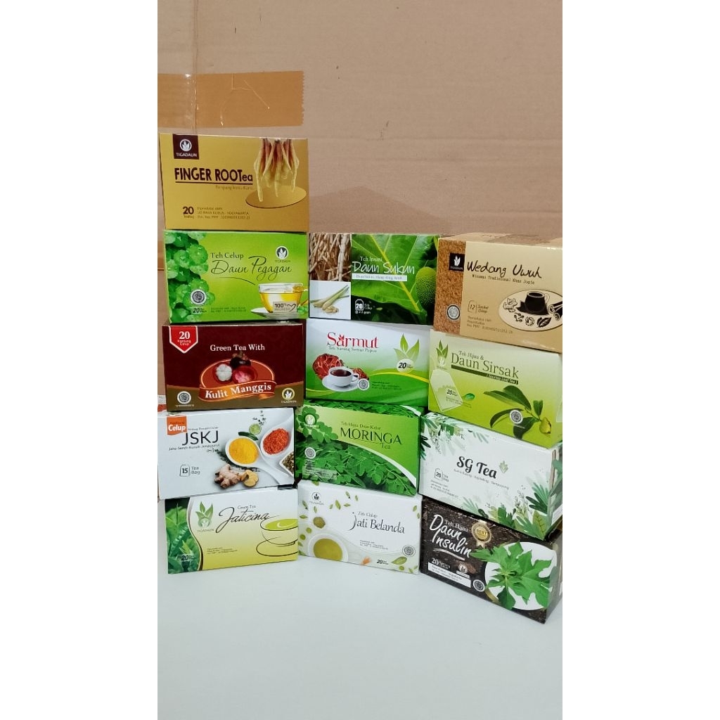 Teh Herbal Cap Tiga Daun Raya Kudus Jati Cina, Jati Belanda, Moringa (Kelor), Daun Sirsak, Daun Insu