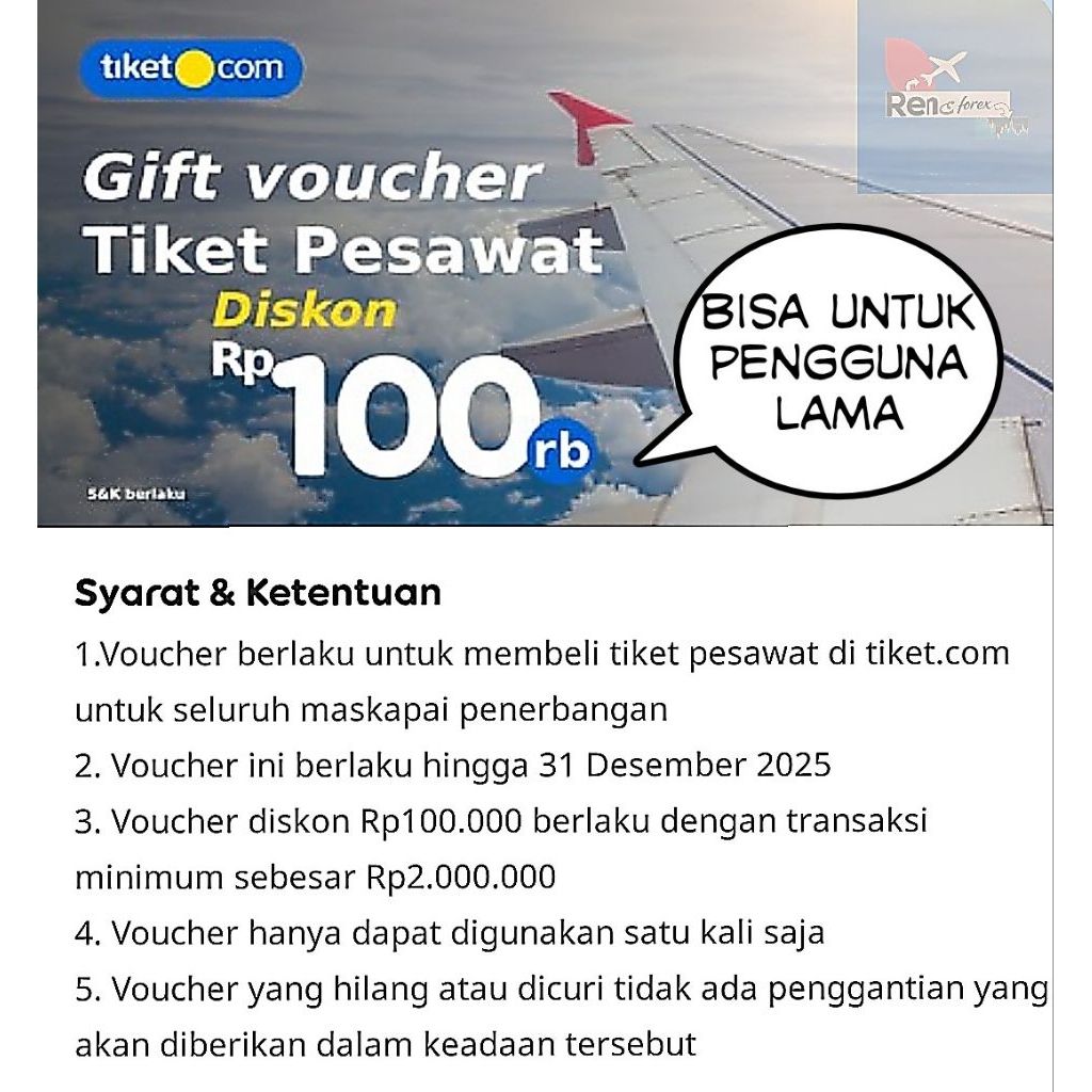 VOUCHER TIKET COM POT 100K BISA UNTUK  SEMUA PENGGUNA  TIKET COM
