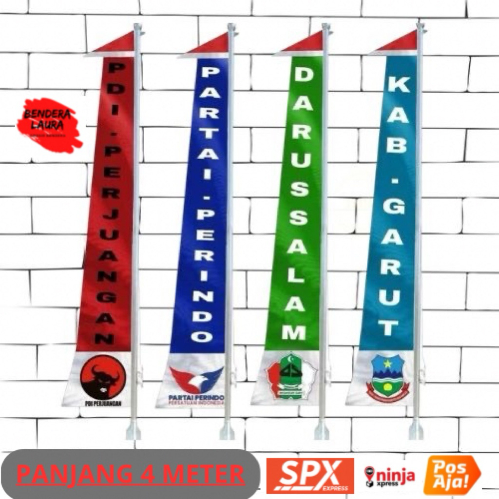 BENDERA UMBUL UMBUL CUSTOM NAMA DAN LOGO 4 METER