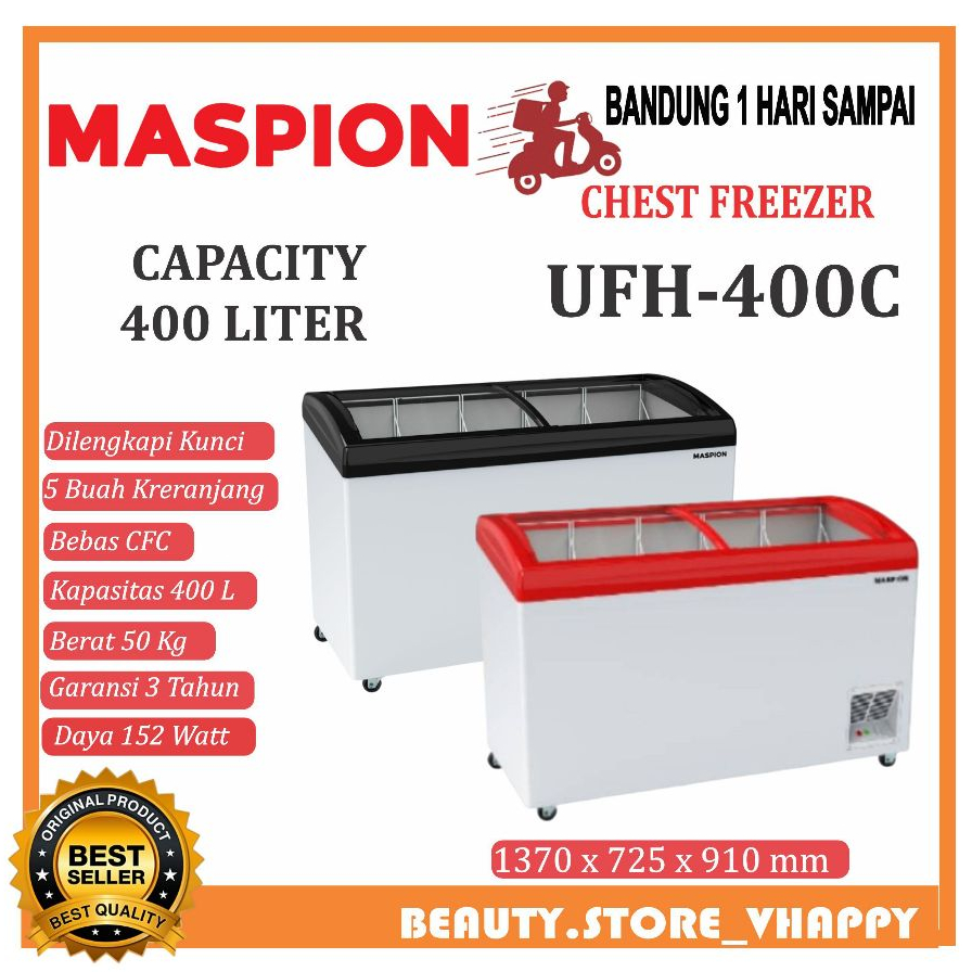 MASPION FREEZER UFH-400C  Sliding Glass Freezer 400 Liter 152 Watt Garansi Resmi
