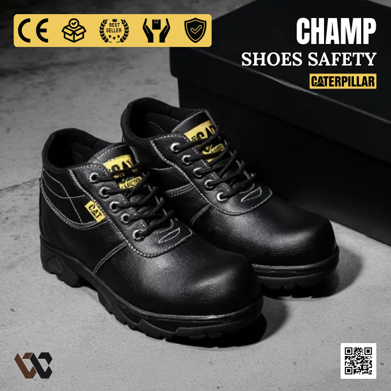 Sepatu Safety Pria Boots Original Caterpillar CHAMP Ujung Besi Boot Outdoor Proyek Tracking Bikers