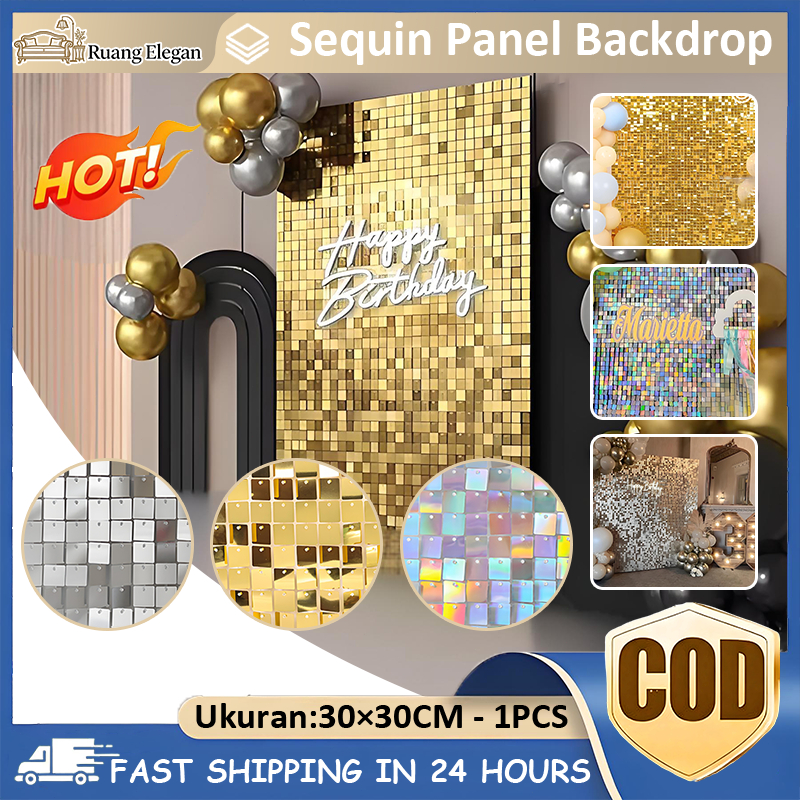 30X30CM-1PCS Sequin Panel Backdrop Tile Wall Panel Square Dinding Pesta Tahun Lamaran Estetik