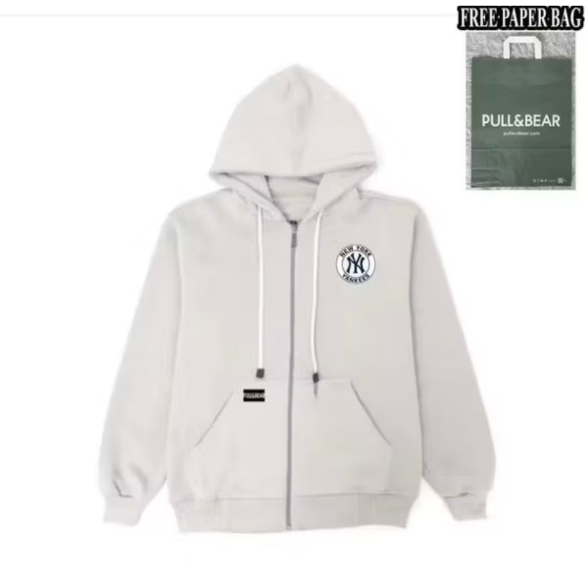 {FREE PAPER BAG} HOODIE ZIPPER PULL AND BEAR  New York Yankees / NY BASIC PRIA - WANITA PREMIUM QUAL