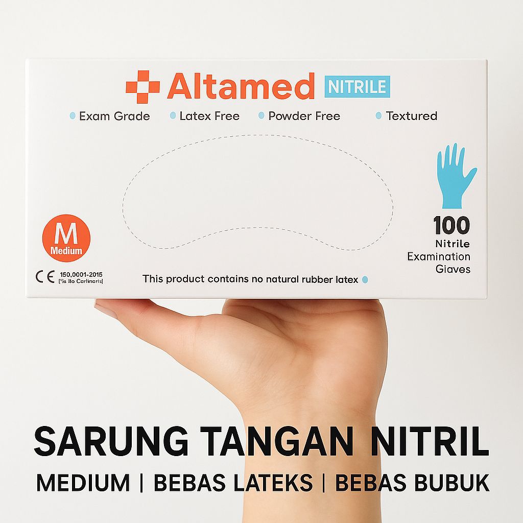 Sarung Tangan Nitril Biru Medis Altamed 100 Pcs – Bebas Lateks dan Bebas Bubuk