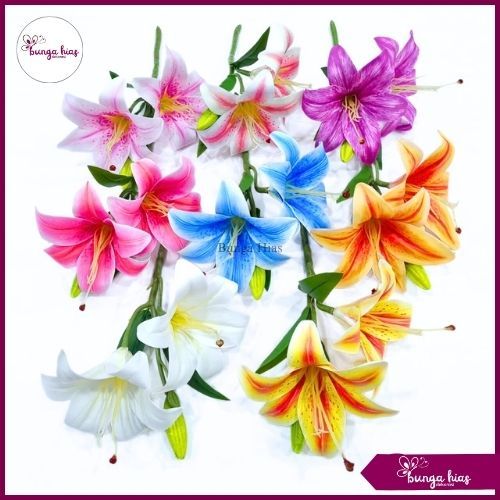 Bunga Lily Latex Jumbo Premium / Bunga Lily Palsu 2 Cabang / Bunga Lili Latex Artificial (NK-127)