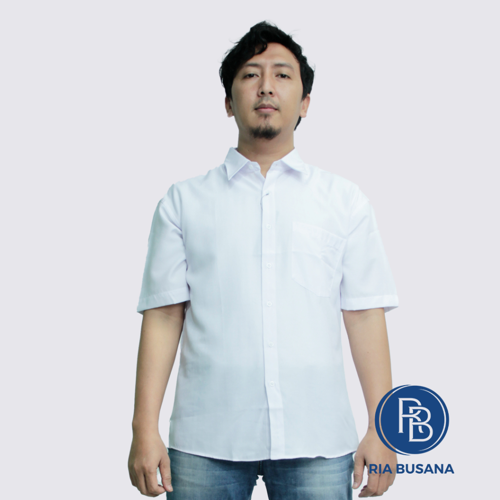 Ria Busana - Cenelea - Kemeja Formal Dewasa Pria Putih Lengan Pendek Lengan Panjang