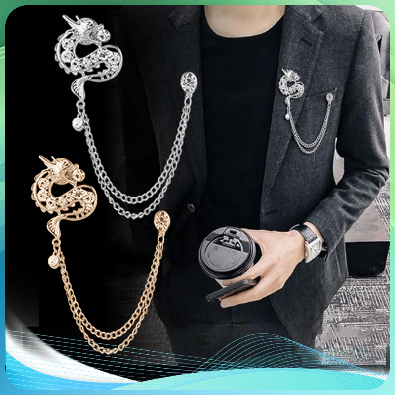 Rantai Berlian Aksesoris Jas Dragon Brooch Bros Pin Rantai Jas Bros Baju Rantai Bros Rantai Pria Lap