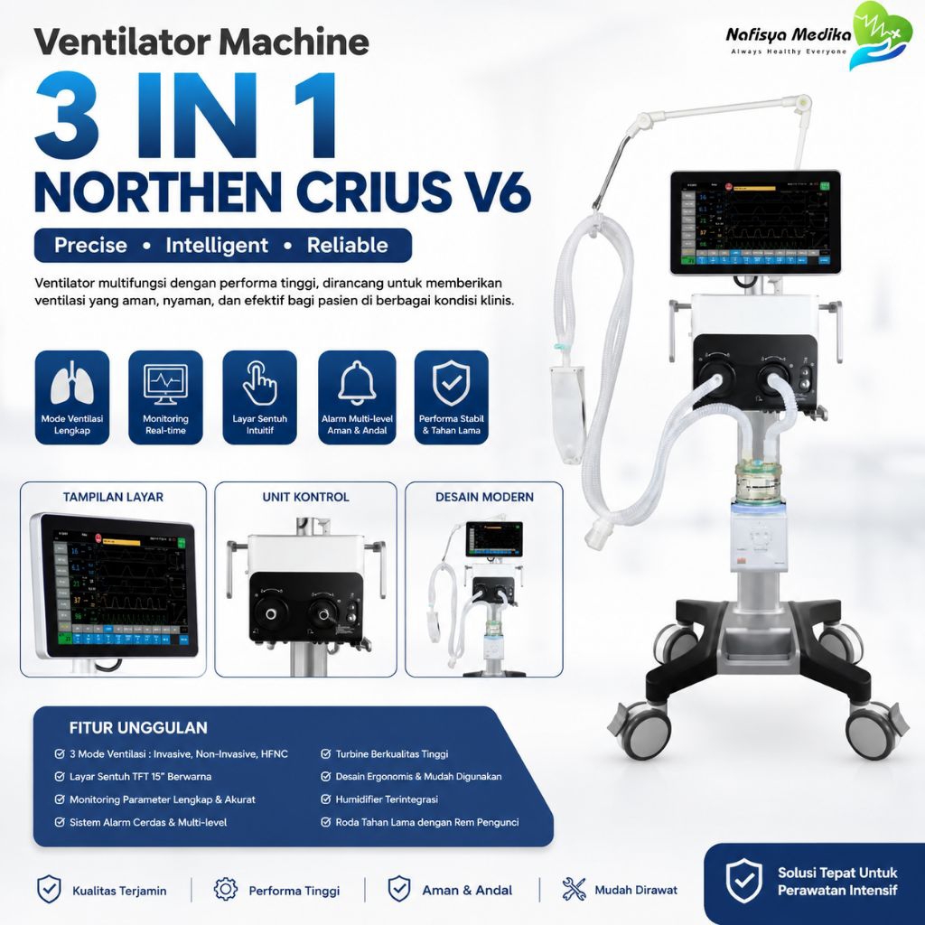Ventilator ICU 3 IN 1 NORTHEN CRIUS V6 | Invasive Non Invasive HFNC Ventilator | Mesin Ventilator IC