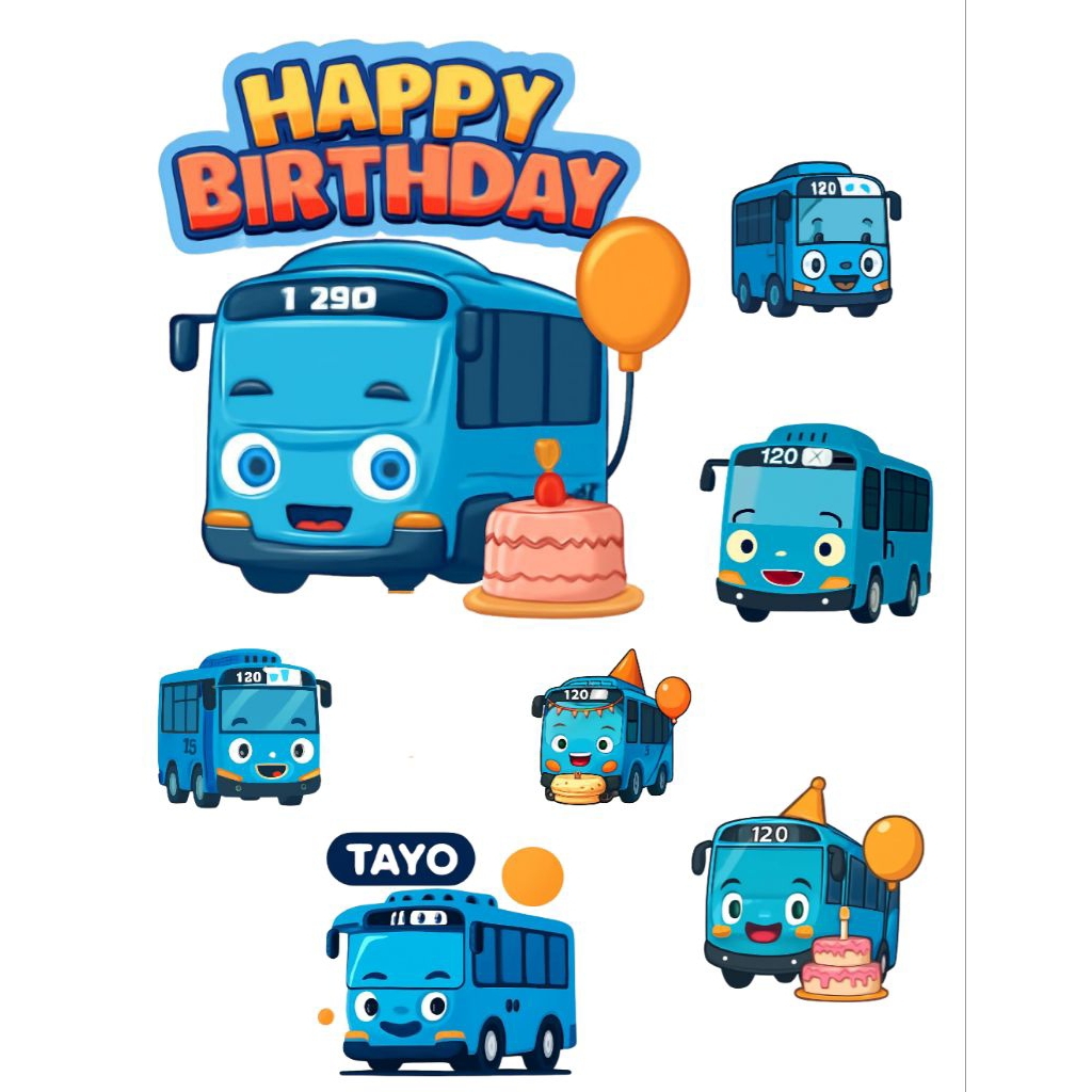 topper kue ulang tahun/tayo/ultah topper/hiasan kue/biru