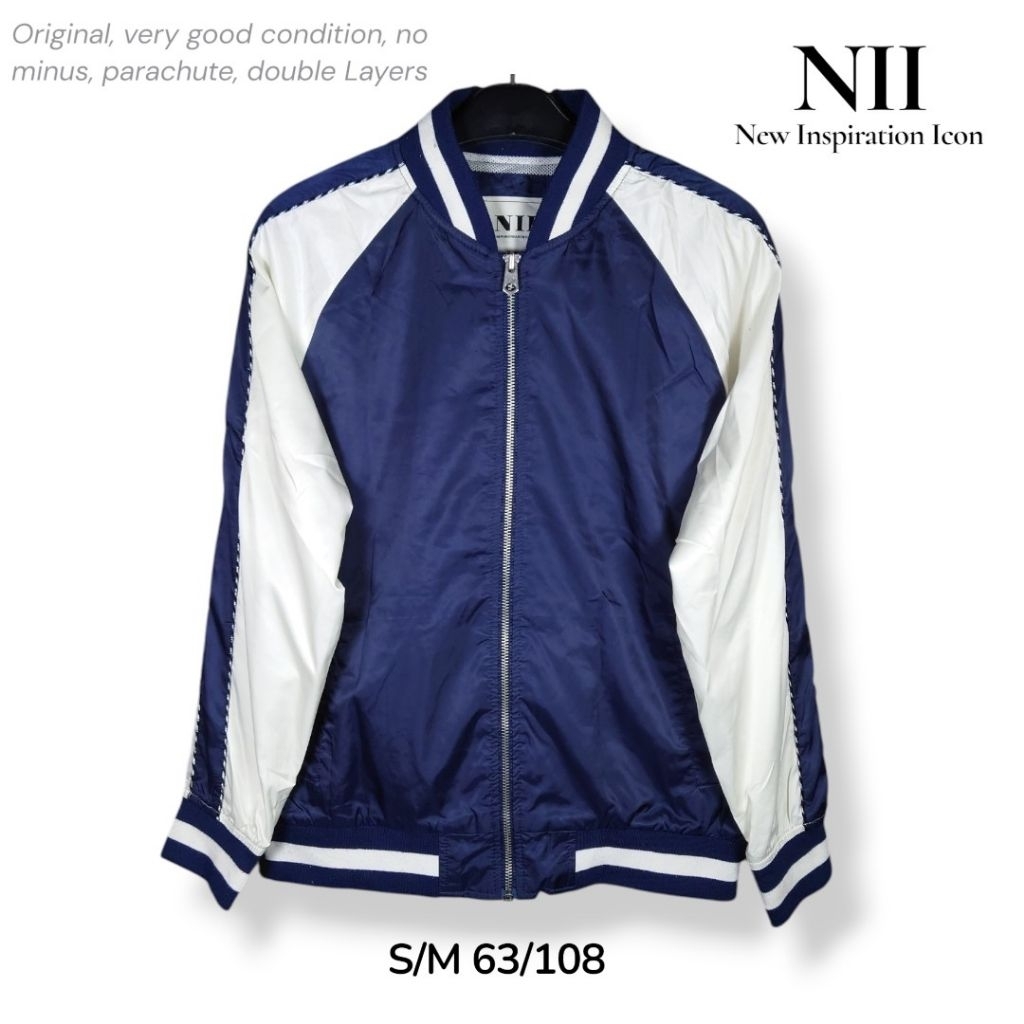 Bomber Jacket NII Varsity Casual Size S fit to M Warna Putih Biru Navy New Inspiration Icon