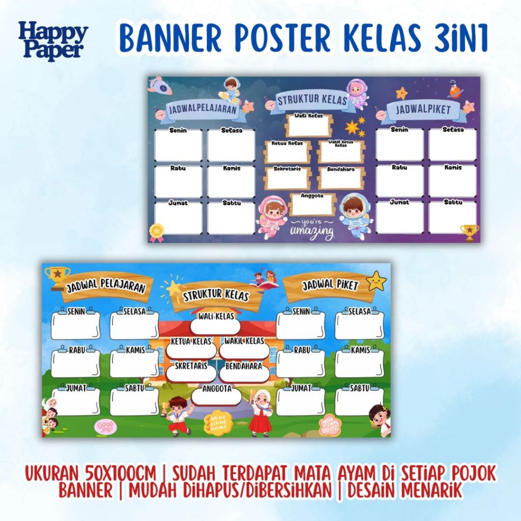 Banner Poster Kelas 3 in 1 | Banner Jadwal Pelajaran | Poster Jadwal Pelajaran Kelas