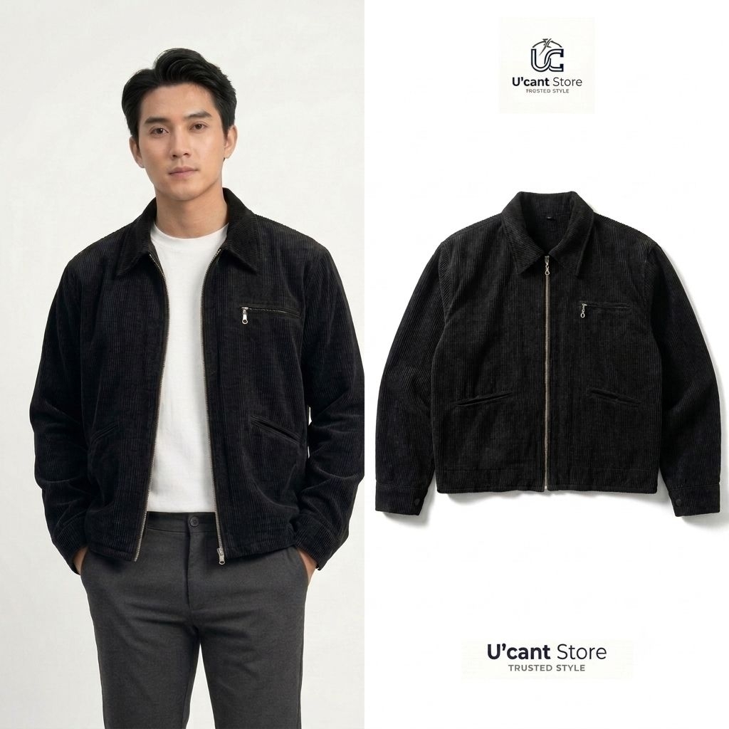 OUTER BOXY FIT KOREAN STYLE JACKET CORDUROY PRIA - HITAM - BROWN