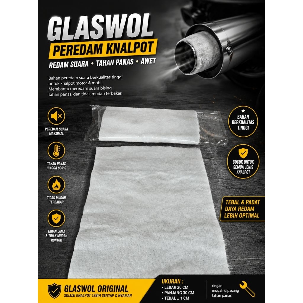 glaswol peredam kenalpot anti panas (putih) isi 20pac
