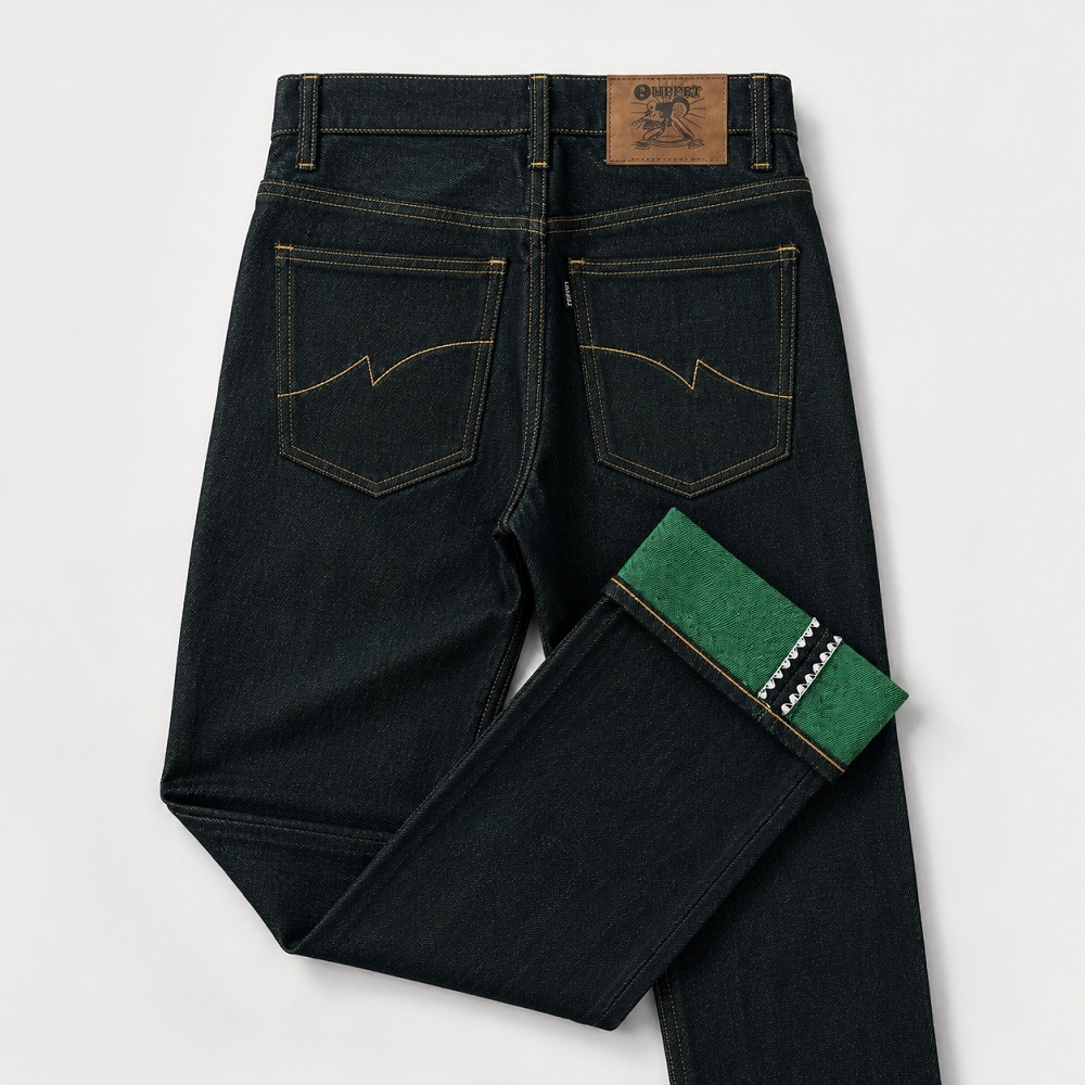 Celana Raw Denim Jeans 15oz Pria StraightFit Unsansofized Verdant 26 Sampai 34