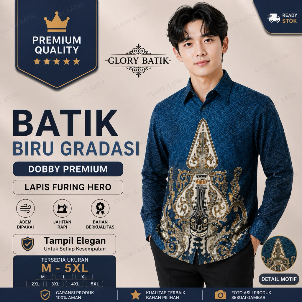 Kemeja Batik Dobby Pria Furing Premium | Atasan Batik Dobby Lengan Panjang | Baju Batik bahan Dobby 