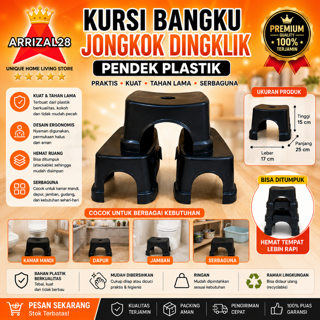 KURSI JONGKOK DINGKLIK PENDEK PLASTIK