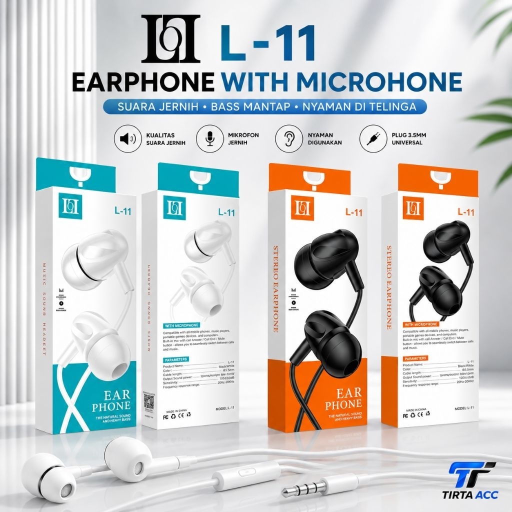L-11 Headset Stereo Bass L11 Jack 3.5mm Suara Jernih & Ngebass Earphone Hf Stereo Bass L11 Jack 3.5m