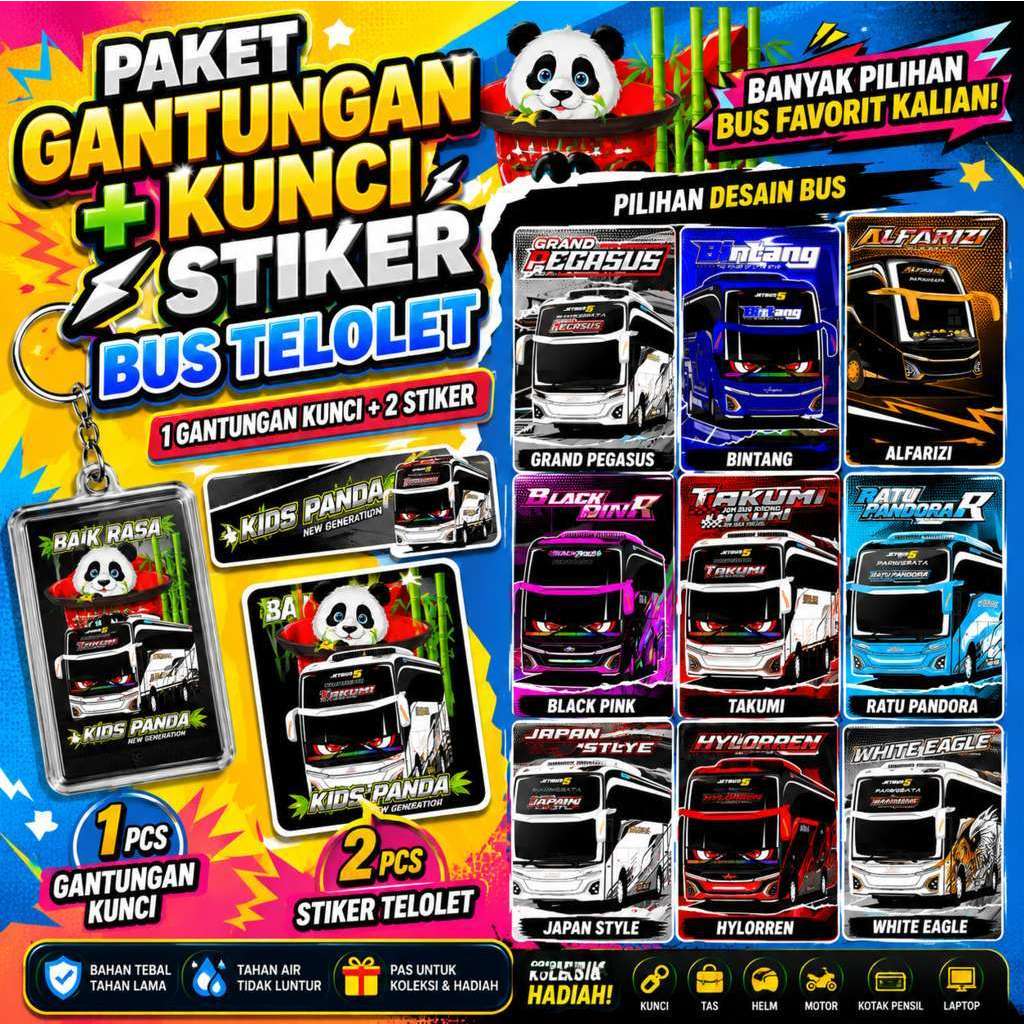 PAKET GANTUNGAN KUNCI BUS BASURI + STIKER BUS BASURI TELOLET (PAKET)