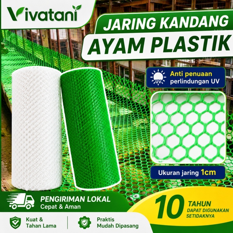 Vivatani - Jaring Pagar Plastik PVC 0.6M x 10M/15M/25M - Tahan Lama untuk Kandang Ayam, Bebek, Pelin