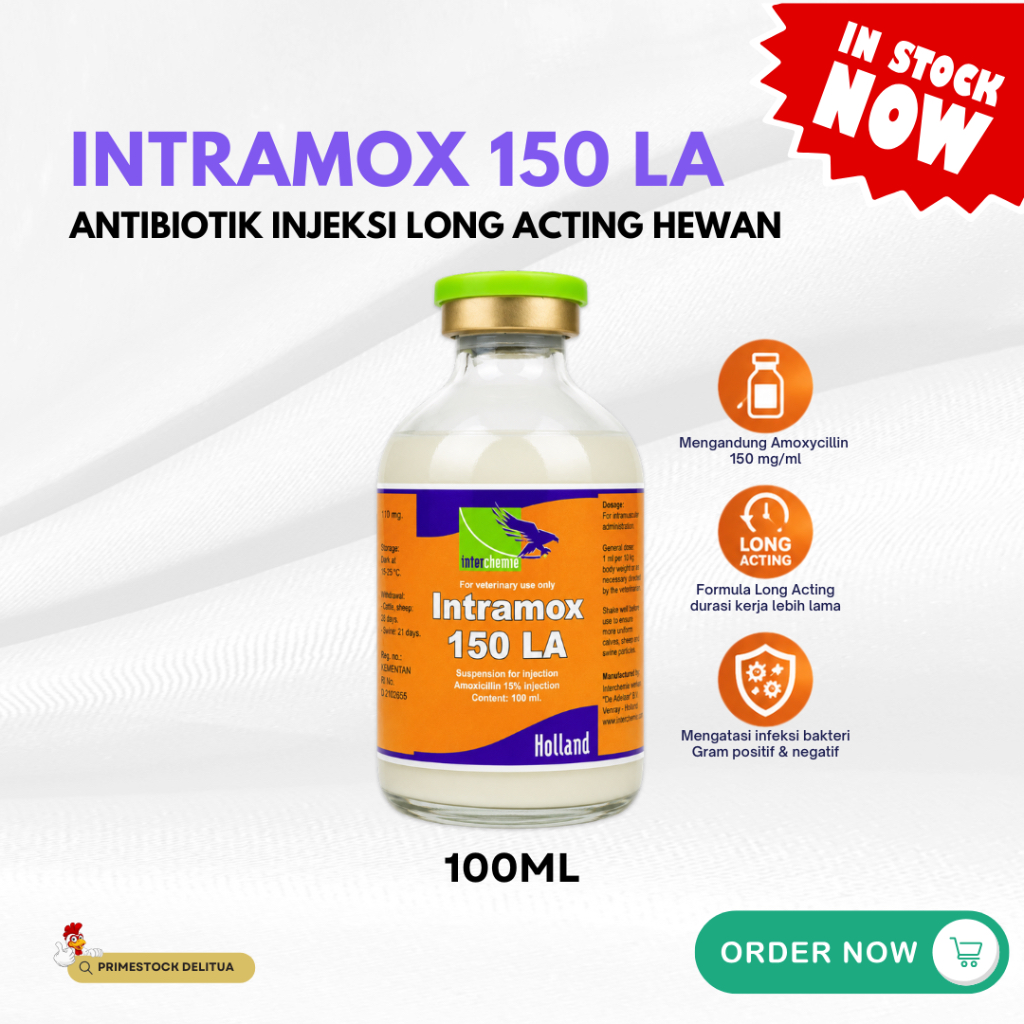 INTRAMOX 150 LA 100ml Antibiotik Injeksi Long Acting Sapi Kambing Domba Babi Anjing Kucing Ayam