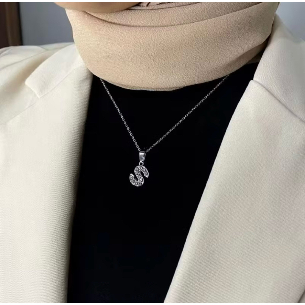 Kalung Liontin Huruf Alfabet Modis dan Berkualitas Tinggi untuk inisial huruf tulis dipesan opsional