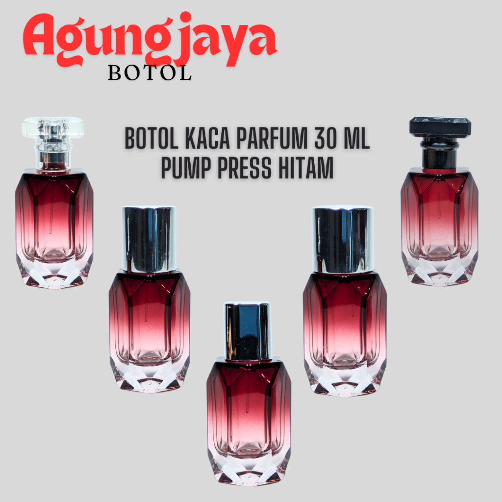 Botol Kaca Parfum 30 Ml Diamond Merah Trans Pump Press Hitam / Botol Kaca Parfum 30 Ml /  Botol Kaca